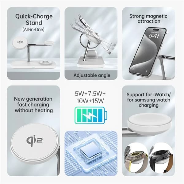 3-in-1 Trådlös Laddare Magsafe för Apple & Samsung Qi2 15W