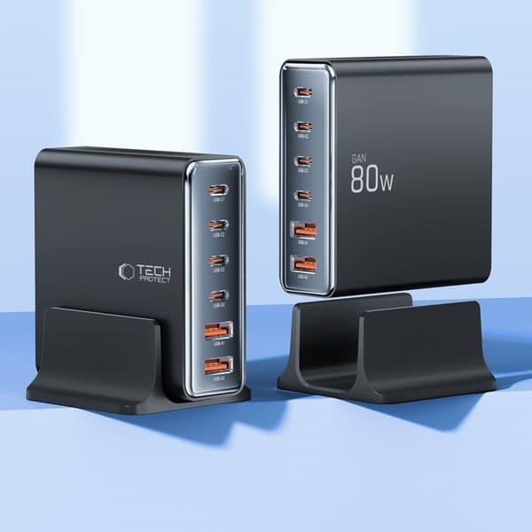 Tech-Protect 6-Port Skrivbord Laddare PD80W - Svart