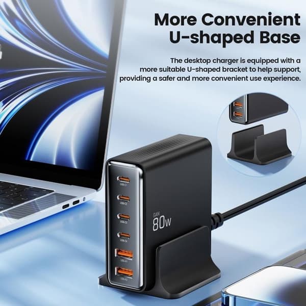 Tech-Protect 6-Port Skrivbord Laddare PD80W - Svart