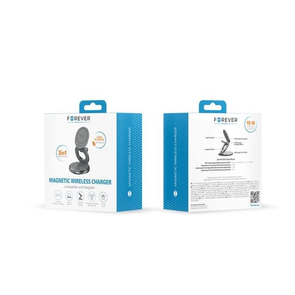 Forever 3-in-1 Trådlös Laddare 15W Magnetisk Universell - Grå