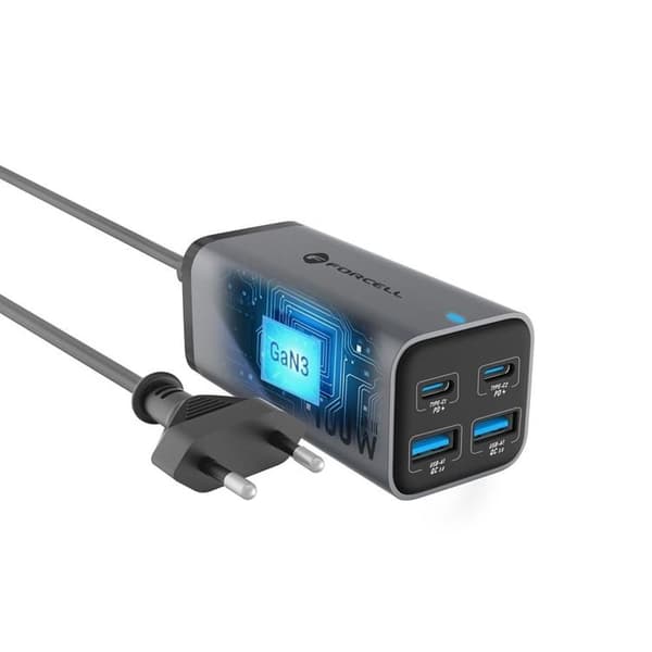 Forcell Snabbladdare 100W 2xUSB-C 2xUSB-A PD QC 4.0 GaN III SFC 2.0 5A