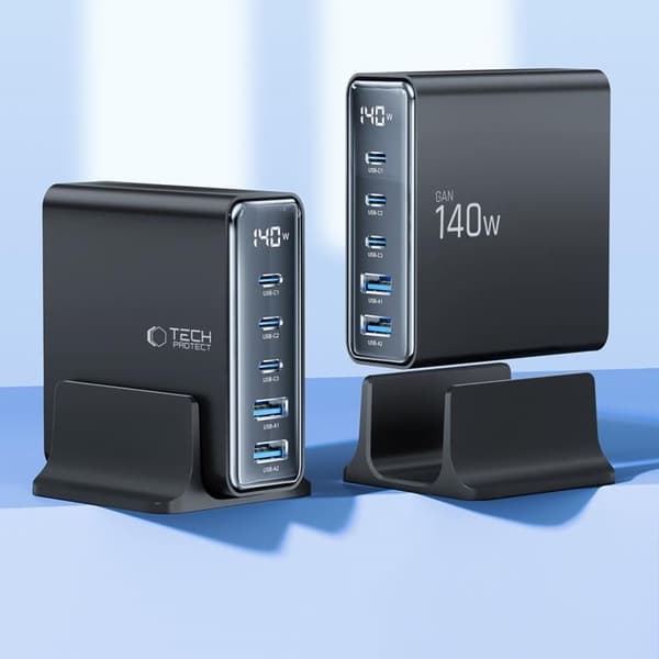 Tech-Protect 5-Port Skrivbord Laddare - Svart