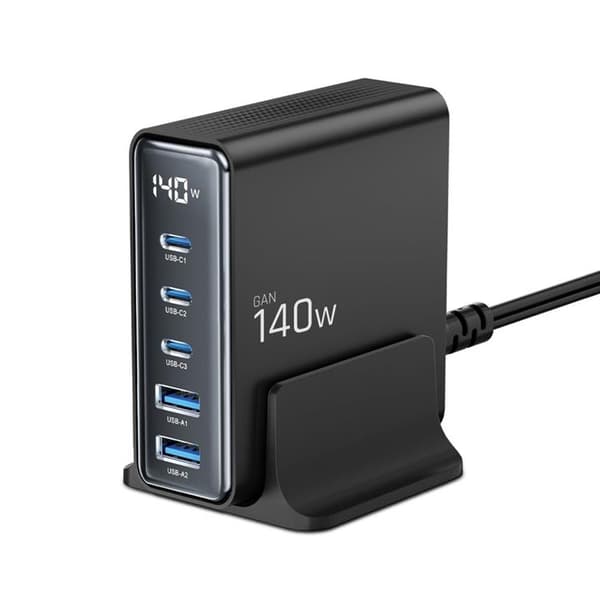 Tech-Protect 5-Port Skrivbord Laddare - Svart