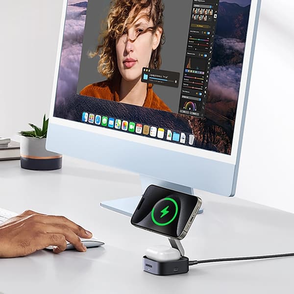 Ugreen 3-in-1 Trådlös Laddare Magsafe iPhone, Apple Watch, AirPods Qi2 - Svart