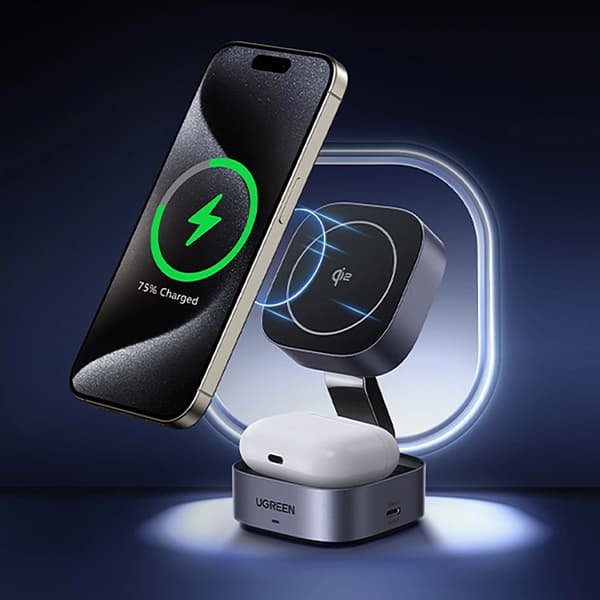 Ugreen 3-in-1 Trådlös Laddare Magsafe iPhone, Apple Watch, AirPods Qi2 - Svart