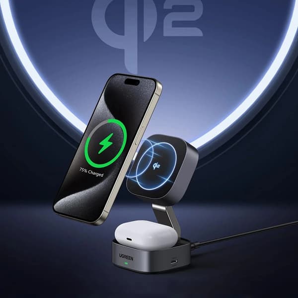 Ugreen 3-in-1 Trådlös Laddare Magsafe iPhone, Apple Watch, AirPods Qi2 - Svart