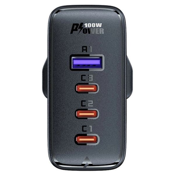 Acefast GaN Snabbladdare 3x USB-C 1x USB 100W UK - Svart