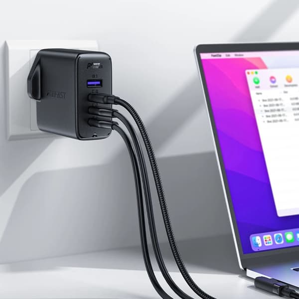 Acefast GaN Snabbladdare 3x USB-C 1x USB 100W UK - Svart