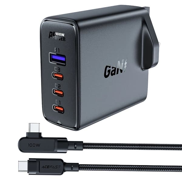 Acefast GaN Snabbladdare 3x USB-C 1x USB 100W UK - Svart