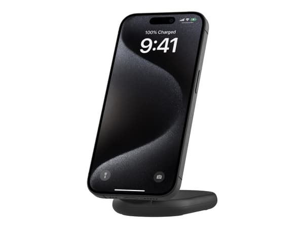 Belkin BoostCharge - Trådløst ladestativ - magnetisk, sammenleggbar, med Qi2 - 15 watt - 3 A - Fast Charge, Power Delivery 3.1 - svart