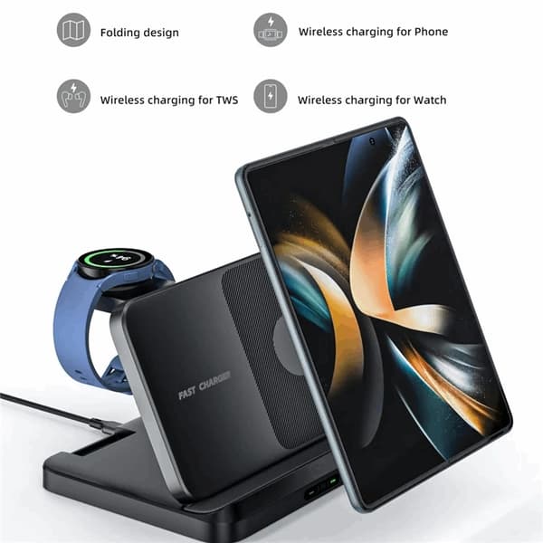 3-in-1 Trådlös Laddare Samsung Galaxy - Buds - Watch - Svart