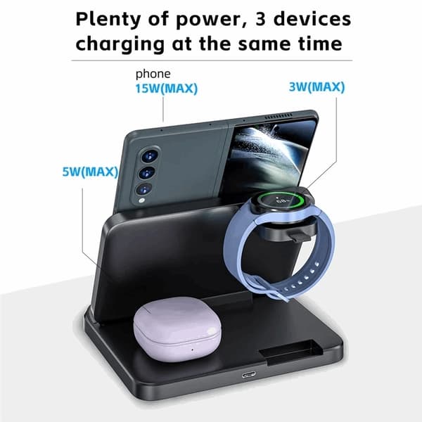 3-in-1 Trådlös Laddare Samsung Galaxy - Buds - Watch - Svart