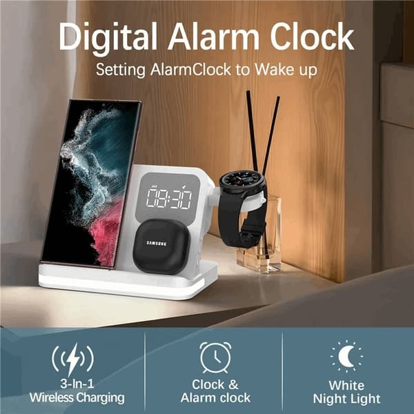 3-in-1 Trådlös Laddare 15W Samsung Galaxy - Buds - Watch - Vit