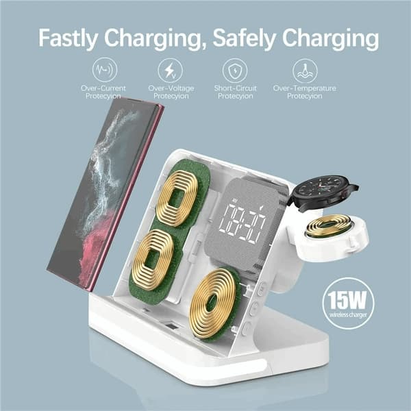 3-in-1 Trådlös Laddare 15W Samsung Galaxy - Buds - Watch - Vit