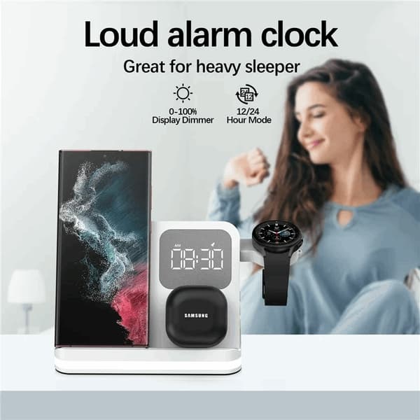 3-in-1 Trådlös Laddare 15W Samsung Galaxy - Buds - Watch - Vit