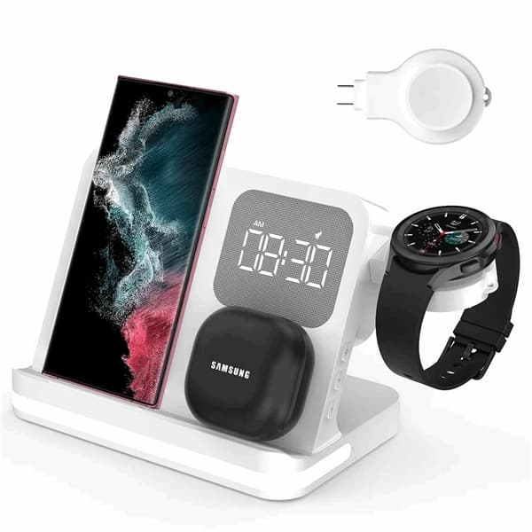 3-in-1 Trådlös Laddare 15W Samsung Galaxy - Buds - Watch - Vit