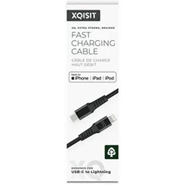 XQISIT Kabel Flettet USB-C/Lightning 2m Sort