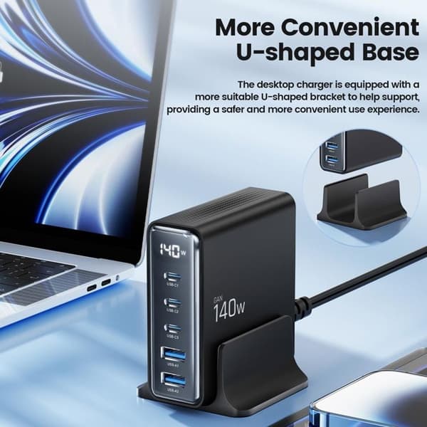 Tech-Protect 5-Port Skrivbord Laddare - Svart