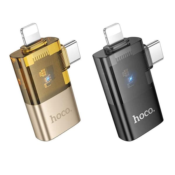 Hoco 2-i-1 OTG Adapter USB-A Till Lightning/USB-C UA36E - Guld
