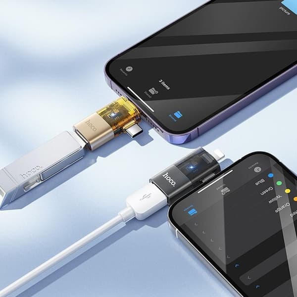 Hoco 2-i-1 OTG Adapter USB-A Till Lightning/USB-C UA36E - Guld
