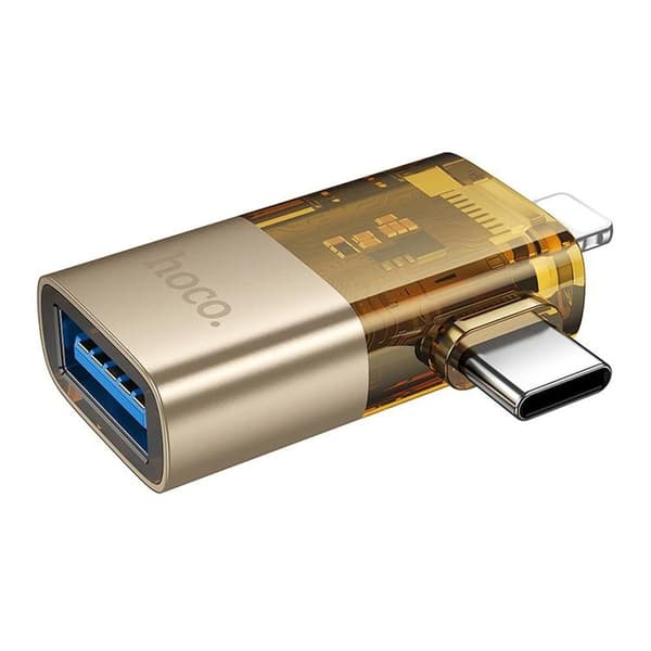 Hoco 2-i-1 OTG Adapter USB-A Till Lightning/USB-C UA36E - Guld