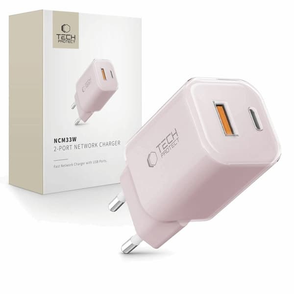 Tech-Protect Snabbladdare 33W NCM 2-Port QC3.0 - Rosa