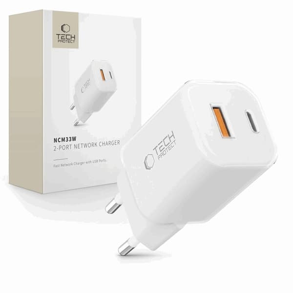 Tech-Protect Snabbladdare 33W NCM 2-Port QC3.0 - Vit