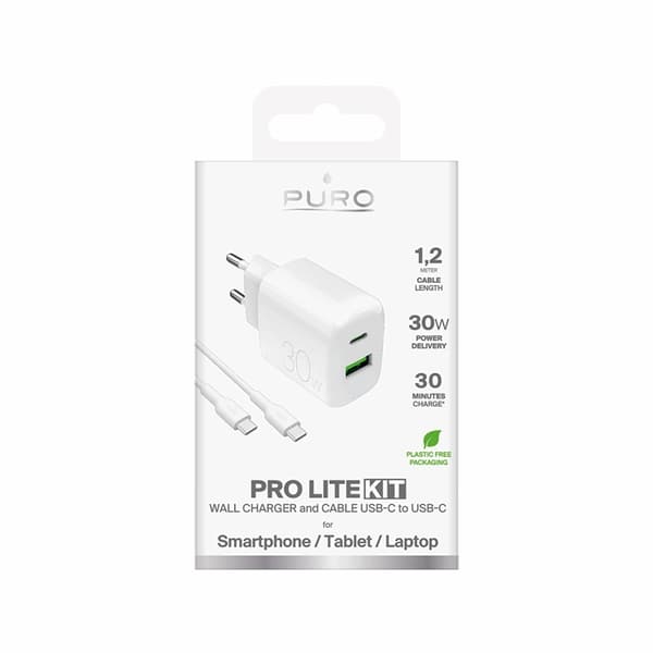 Puro Snabbladdare 30W + USB-C - USB-C Kabel 1.2m