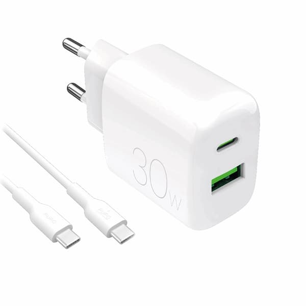 Puro Snabbladdare 30W + USB-C - USB-C Kabel 1.2m Vit