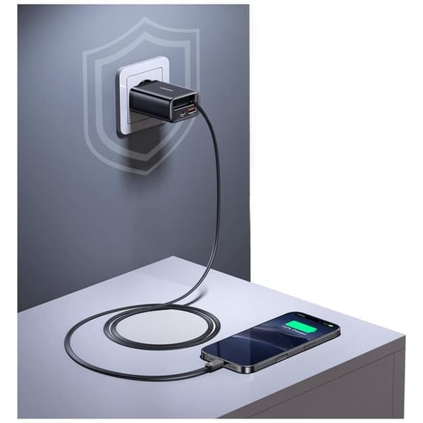 USAMS Snabbladdare 65W 1xUSB-C 1xUSB-A Med USB-C Kabel