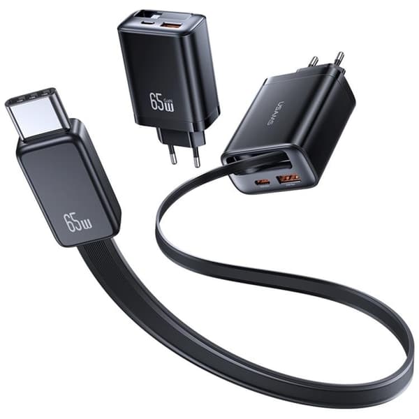 USAMS Snabbladdare 65W 1xUSB-C 1xUSB-A Med USB-C Kabel