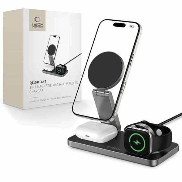 3-in-1 Magsafe Trådlös Laddare iPhone, Apple Watch, AirPods Qi 15W