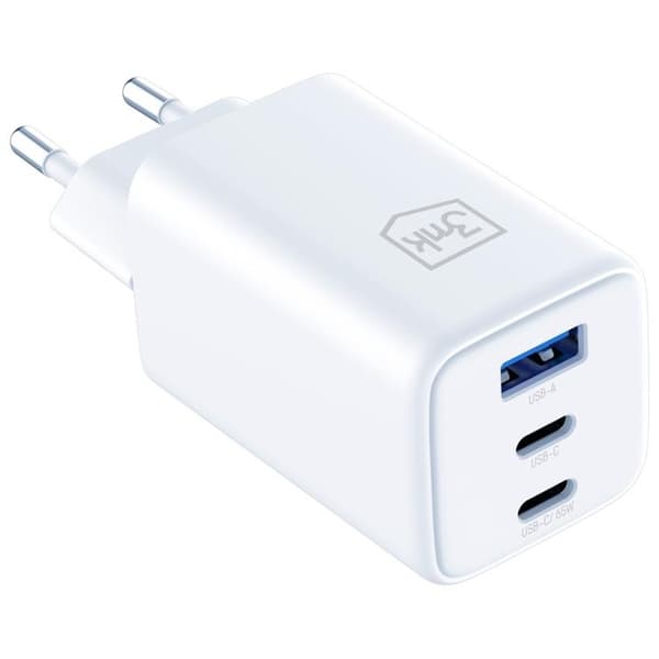 3MK Snabbladdare 65W 1xUSB-A 2xUSB-C PD QC4+ Hyper GaN