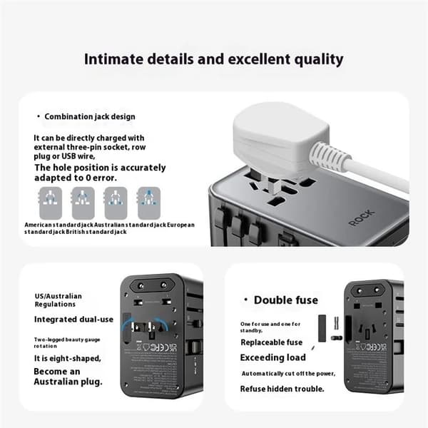 ROCK Reseadapter 70W 2xUSB-A 1xUSB-C GaN