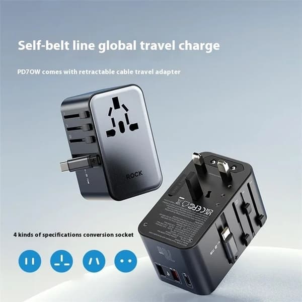 ROCK Reseadapter 70W 2xUSB-A 1xUSB-C GaN