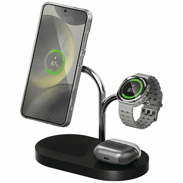 3-in-1 Trådlös Laddare Samsung Galaxy - Buds - Watch - Svart Svart, Silver