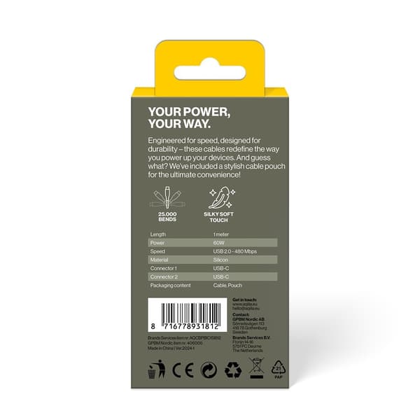 Aqiila Kaapeli Cablebird CS11 USB-C/USB-C 60W 1m Valkoinen