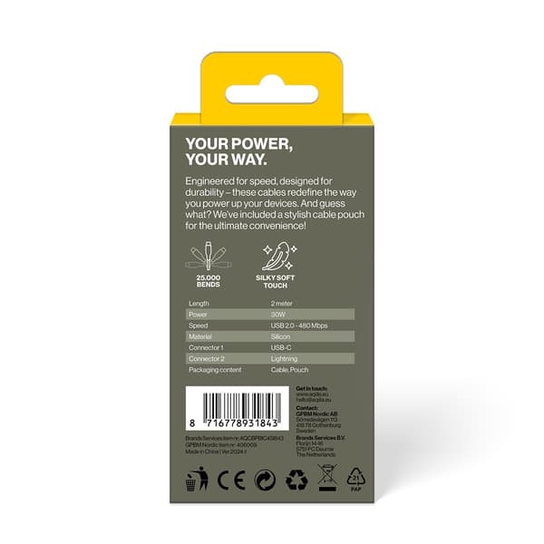 Aqiila Kabel Cablebird CS22 USB-C till Lightning 60W 2m Vit
