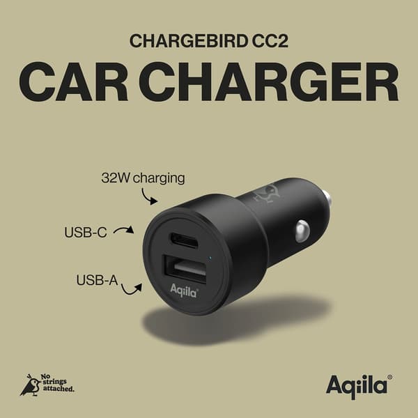 Aqiila Biloplader Chargebird CC2 USB-C + USB-A 32W Sort