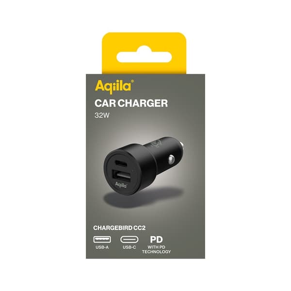 Aqiila Biloplader Chargebird CC2 USB-C + USB-A 32W Sort