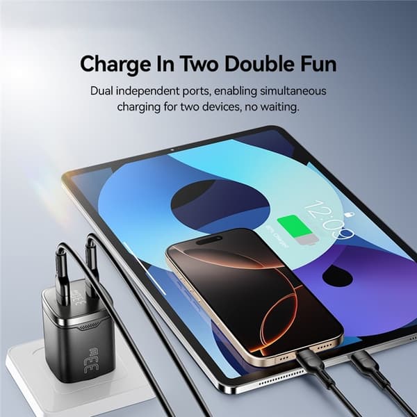 ESSAGER GaN Snabbladdare 33W 2x USB-C med LED US - Vit
