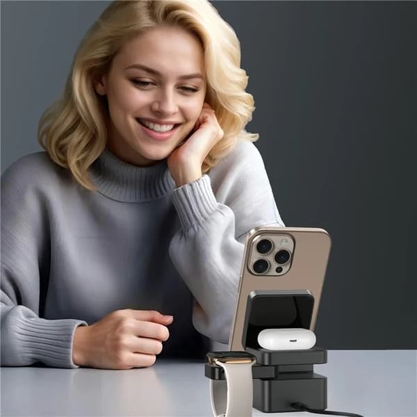 Qi2 Magnetisk Trådlös Laddare iPhone, Apple Watch, Airpods
