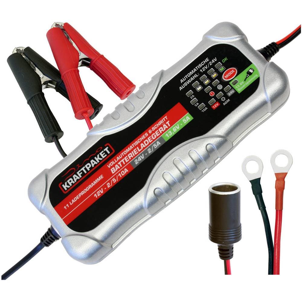 Dino KRAFTPAKET 136302 Bilbatteriladdare, Batteri laddningsutjämnare (value.1364578), Billaddare 10 A, 5 A, 2 A 5 A, 2