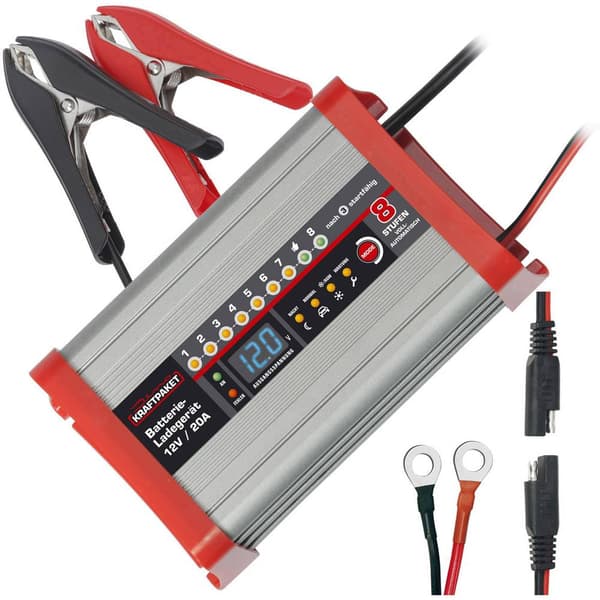 Dino KRAFTPAKET KFZ Batterieladegerät 20A-12V mit Camping-, Nacht-und Memory-Speicher 136320 Bilbatteriladdare 12 V 20