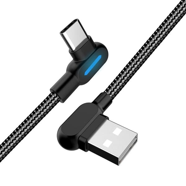SIGN vinklad USB-C-kabel med LED-indikator 2.1A, 12W, 1m - Svart
