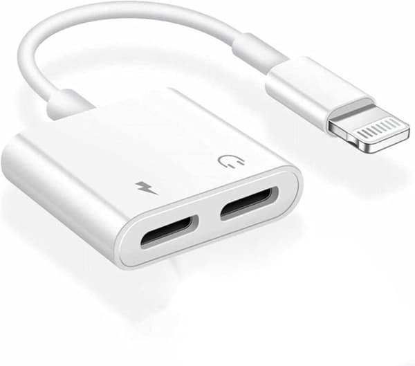 SiGN Lightning till 2x Lightning Adapter, 5V, 2A, 10cm - Ladda och Lyssna - Vit