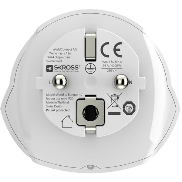 Reiseadapter World to Europe Grounded