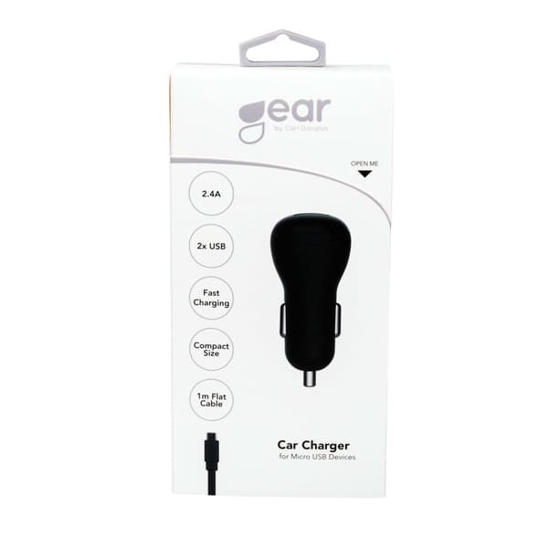 GEAR Lader 12-24V 2xUSB 2,4A Svart MicroUSB Kabel 1m