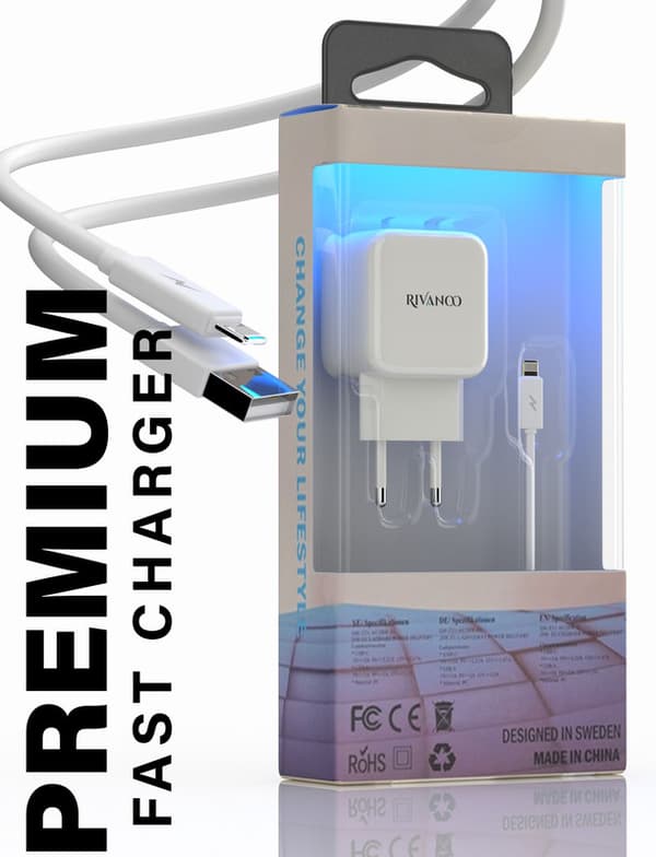 Snabb väggladdare - USB-C PD, USB-A - 20W med USB-A til Lightning kabel, 1m