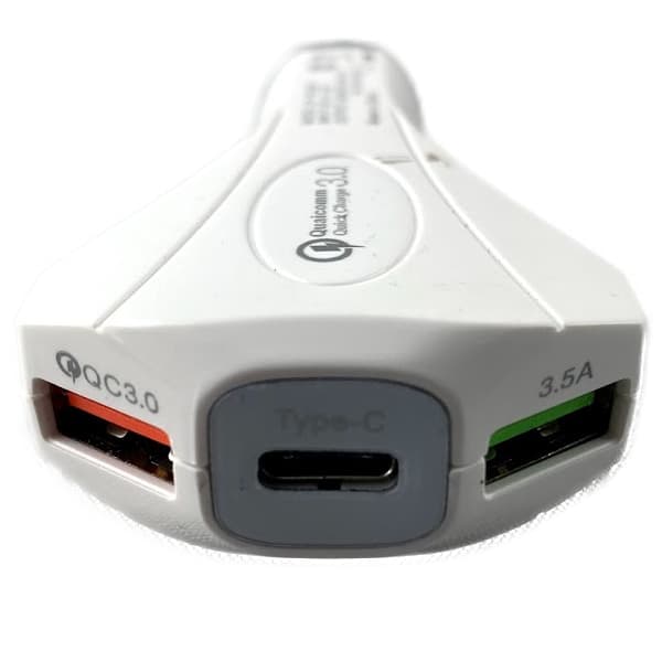 USB Charger - Car 3 Outlets Vit